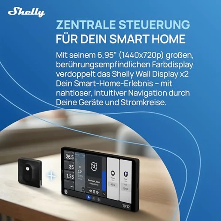Shelly Wall Display X2 Black, Smart Home Hub mit BLU H&T Sensor für Temperatur, Luftfeuchtigkeit und Lichtsteuerung, Schwarz – Bild 3