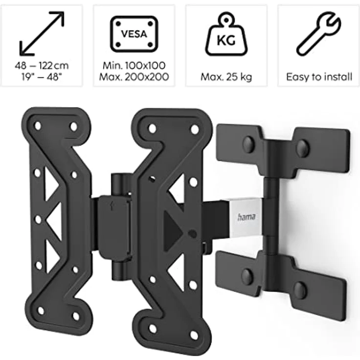 TV-Wandhalterung, schwenkbar, neigbar, extra flach, 122 cm (48") bis 25 kg – Bild 2