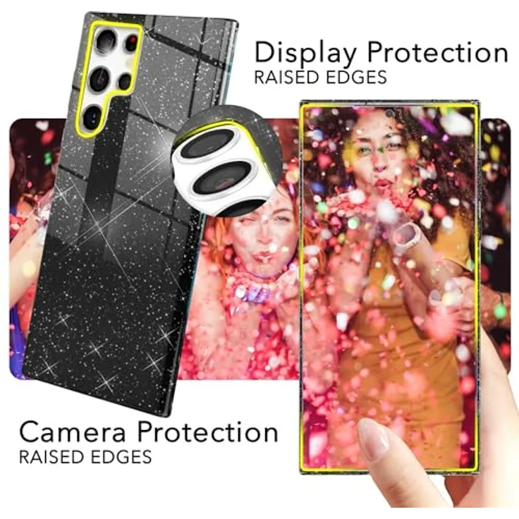 NALIA Stabile Glitzerhülle für Samsung Galaxy S24 Ultra, Schwarz, Anti-Schock Schutzhülle mit Glitzer-Pailletten – Bild 5