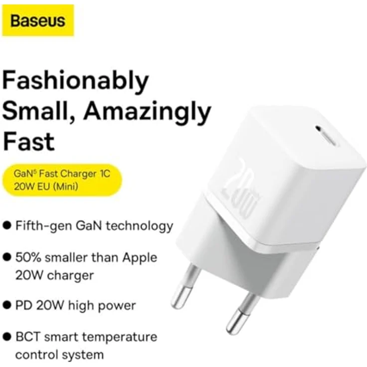 Baseus Gan5 Fast Charger(Mini) 1C 20W Smartphone, Universal White Fast Charger – Bild 10