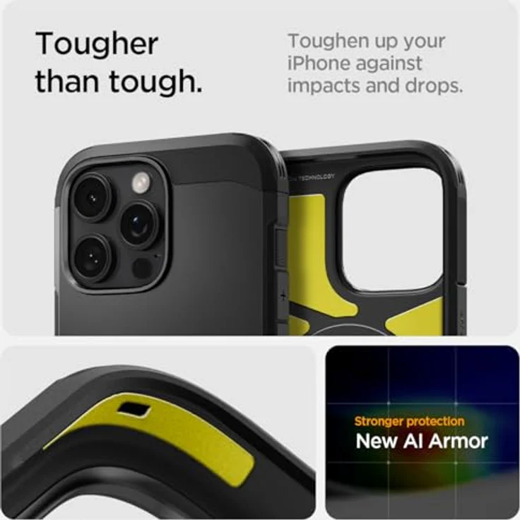 Spigen Tough Armor (AI) MagFit Hülle für iPhone 16 Pro Max, Kompatibel mit MagSafe Zubehör -Schwarz, Eckschutz, Magnet, Kickstand, doppelschichtig, TPU und Polykarbonat – Bild 4