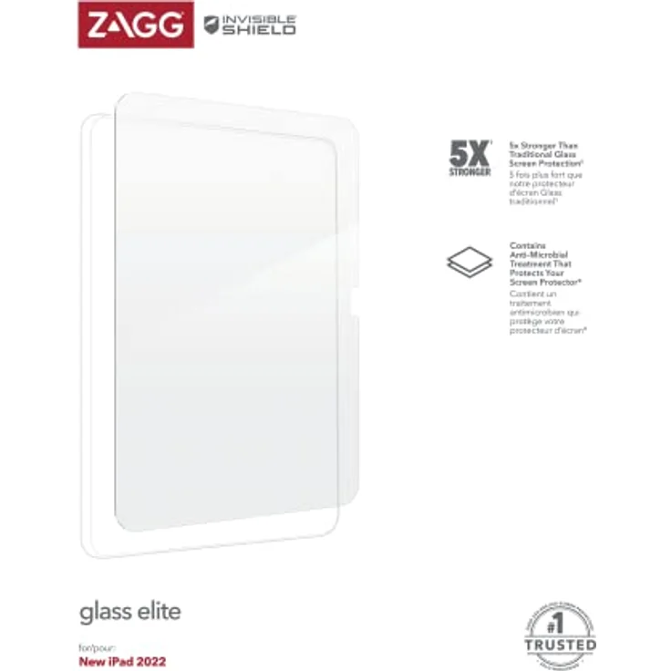 ZAGG InvisibleShield Glass Elite Displayschutzfolie kompatibel mit iPad 10.9 (2022), stoßfest, wischfest, kratzfest, extreme Stöße (transparent) – Bild 2