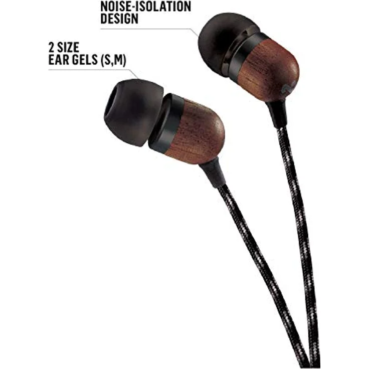 House of Marley Smile Jamaica In-Ear Kopfhörer, 1-Knopf Steuerung, Geräuschisolierung, 9,2mm Treiber, Mikrofon, Gelaufsätze in 2 verschiedenen Größen, verwicklungsfreies Kabel, Signature black – Bild 6