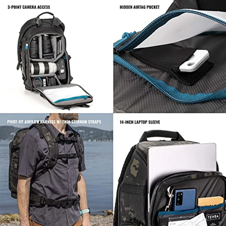 Tenba Axis V2, Fotorucksack 20 l für 1-2 Kameras und bis zu 7 Objektive, gepolstertes Laptopfach für 14-Zoll-Laptop, Schwarz – Bild 4