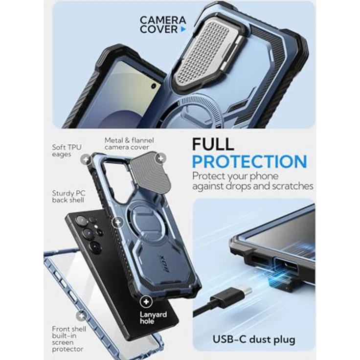 i-Blason Armorbox für Samsung Galaxy S25 Ultra Hülle Magsafe mit Kameraschutz Bumper Case 360 Grad Handyhülle Robust Schutzhülle mit Displayschutz und Ständer für Galaxy S25 Ultra 2025 (Blau) – Bild 4