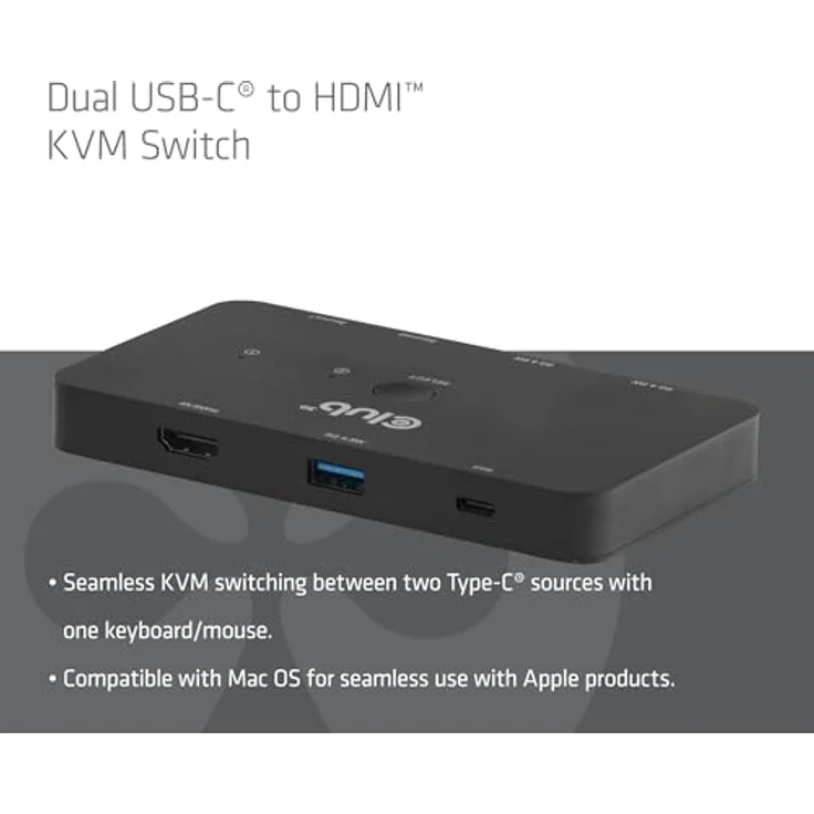 Club 3D KVM Switch 4K60Hz, 2x USB-C zu HDMI, 3x USB, 100W PD, Schwarz – Bild 5