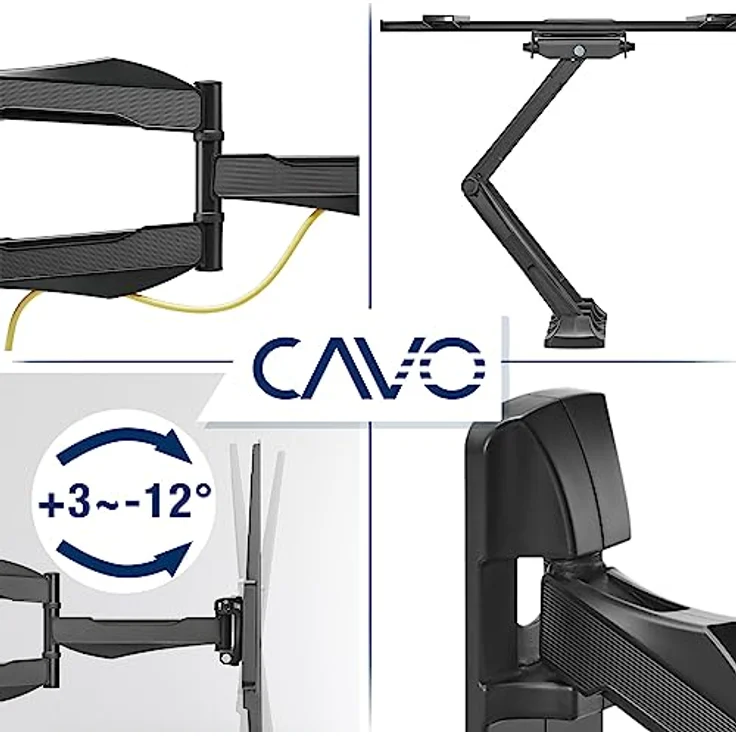 CAVO Motion TV Wandhalterung für 32-55 Zoll Bildschirme bis 35 kg, Max VESA 400 x 400 mm, Schwenkbar Neigbar - Schwarz – Bild 2