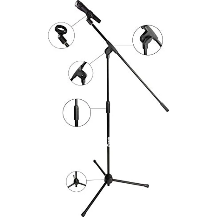 RockJam RJMS100 Boom Microphone Stand with Microphone Clip Black – Bild 2