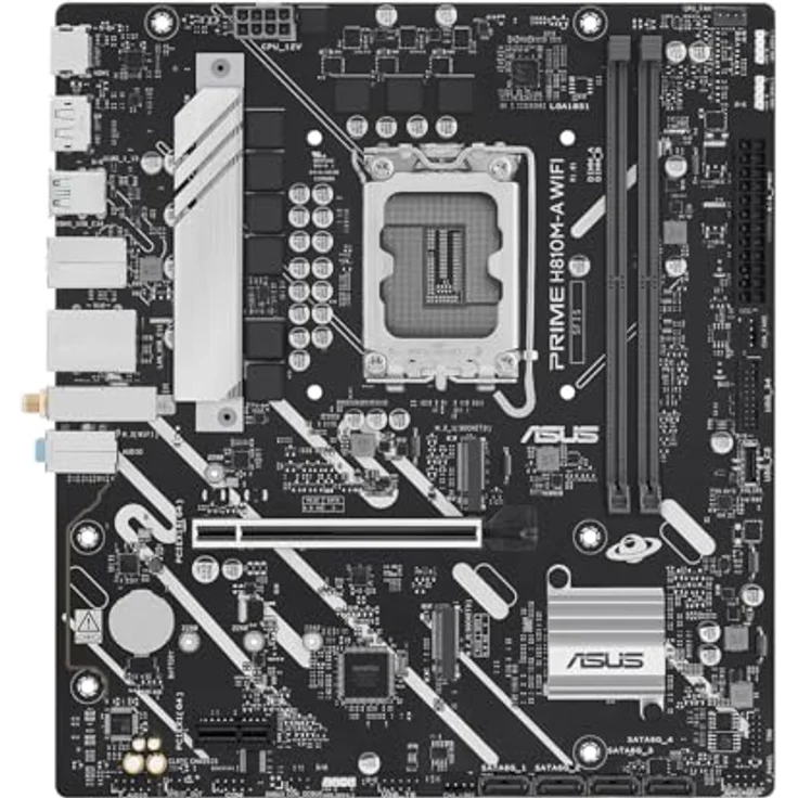 ASUS Prime H810M-A WiFi, Mainboard Intel mATX, DDR5-Slot, PCIe 4.0, 2 M.2-Steckplätze, WiFi 6E, Ethernet Intel 16 GB, DisplayPort, HDMI, USB-A 10 Gbit/s, USB-C 5 Gbit/s, Schwarz – Bild 1