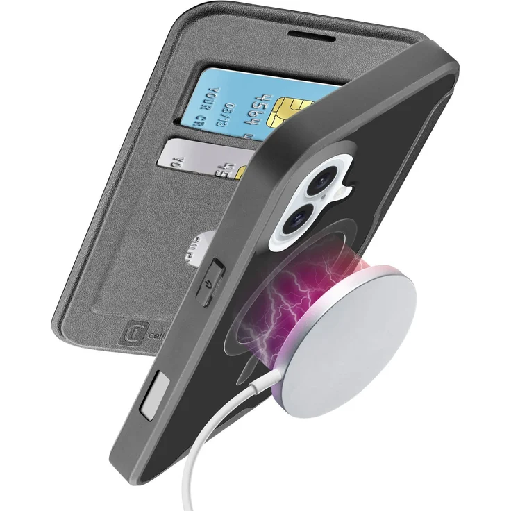 Cellular Line Daily Mag Folio für Apple iPhone 16, Buchhülle mit halbdurchsichtigem Hartdeckel, kompatibel mit MagSafe, schwarz, versandkostenfrei – Bild 1