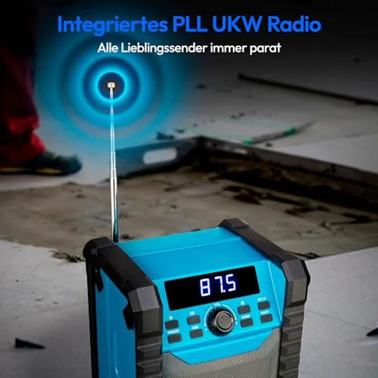 MEDION E65895 Baustellenradio mit Akku (Robustes Gehäuse, Tragegriff, Bluetooth, Spritzwassergeschützt (IP54), UKW Radio, AUX) grün – Bild 3