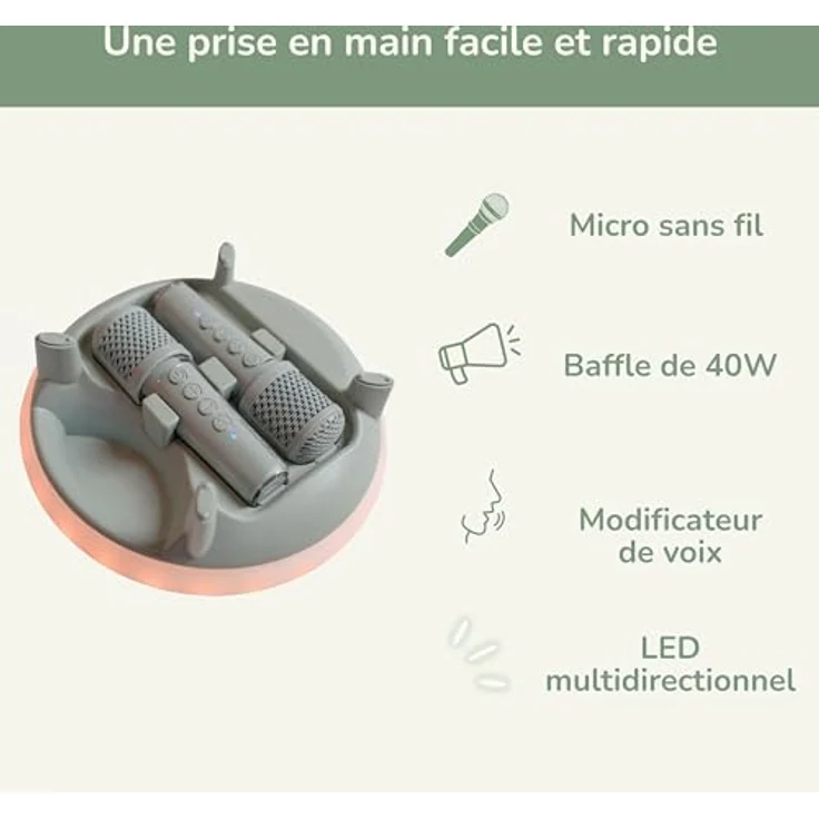 Kidywolf Kidy Karaoke, Bluetooth-Lautsprecher mit 40 Watt, zwei Mikrofonen und LED-Lichteffekten, grün – Bild 3