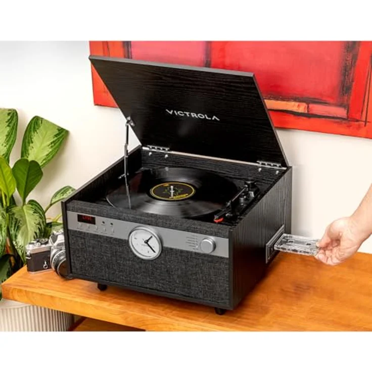 Victrola VTA-830SB-BLK-INT, Vollautomatischer Plattenspieler mit Bluetooth-Streaming, 3 Geschwindigkeiten und integriertem Kassettendeck, Schwarz – Bild 9