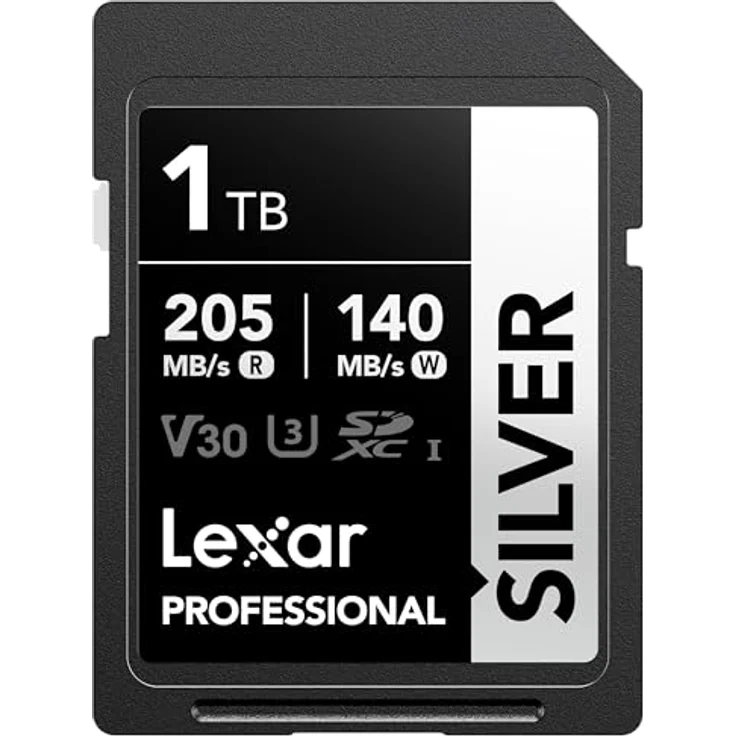 Lexar Silver SD Karte 1TB, UHS-I SDXC Card mit 205 MB/s Lesegeschwindigkeit, 140 MB/s Schreibgeschwindigkeit, V30, U3, C10, für 4K UHD Video und Lebenslange Datenwiederherstellung – Bild 1