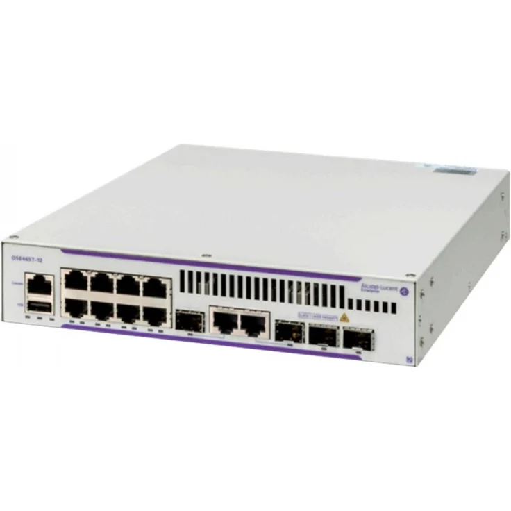 Alcatel LUCENT ENTERPRISE OS6465T-12, Netzwerk Switch mit 12 Ports, 8 RJ45 10/100/1000 BaseT, 2 Gig Combo und 2 SFP Ports, voll verwaltbarer Layer 3 Switch, grau