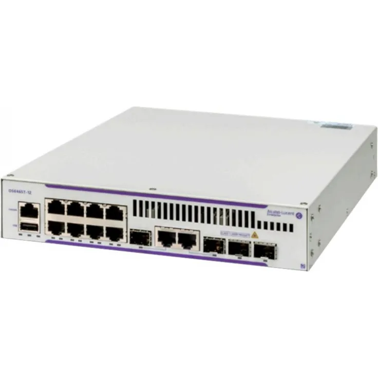 Alcatel LUCENT ENTERPRISE OS6465T-12, Netzwerk Switch mit 12 Ports, 8 RJ45 10/100/1000 BaseT, 2 Gig Combo und 2 SFP Ports, voll verwaltbarer Layer 3 Switch, grau