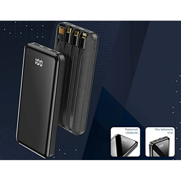 Forever Powerbank 10000 mAh, Powerbank mit USB-C, Lightning und microUSB Kabel, für Huawei, iPhone und Samsung – Bild 3