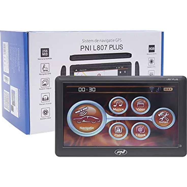 PNI PNI-L807-PLUS, 7 Zoll GPS Navigationsgerät mit 8 GB Speicher und MicroSD-Slot, inkl. Mini USB Anschluss