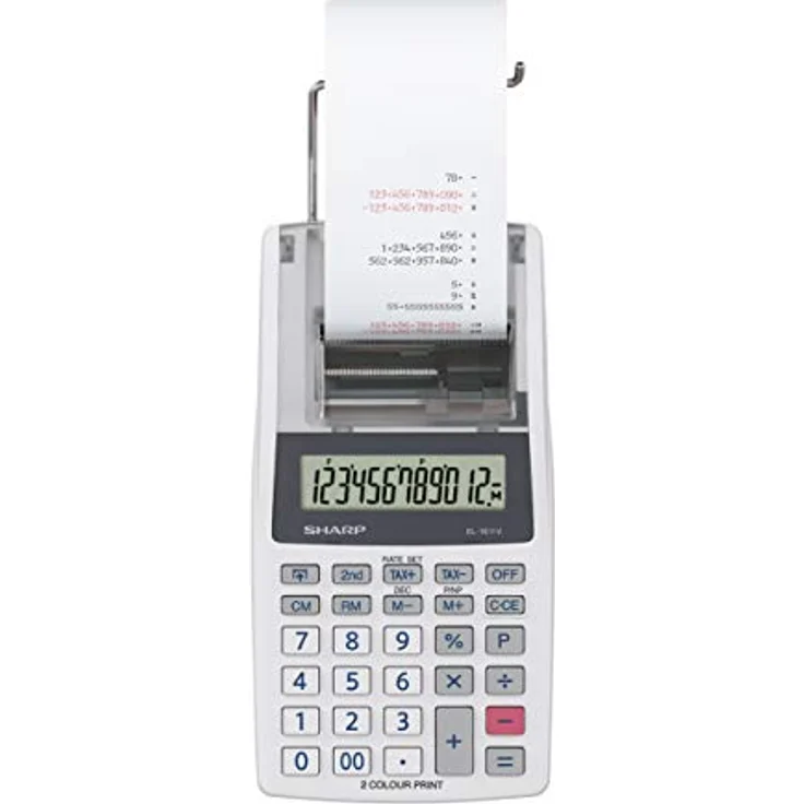 Sharp Druckender Mini-Tischrechner EL-1611V (12-stellige LCD-Anzeige, schwarz rote Druckfarben) grau – Bild 2