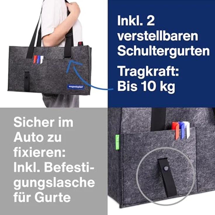 Magnetoplan Aktentasche 11126, praktische Laptop-Tasche aus 100 % recyceltem Polyester, grau, 45 x 25 x 15 cm, für flexibles Arbeiten – Bild 7