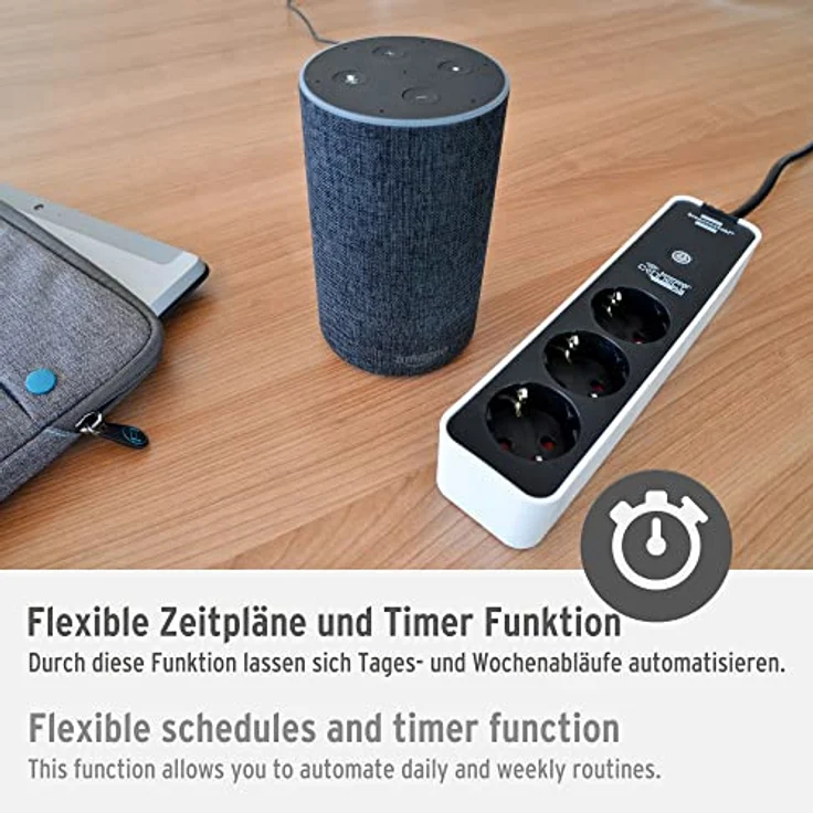 brennenstuhlConnect Ecolor WLAN Steckdosenleiste - Intelligente Steckerleiste 3fach (2.4 GHz WiFi, kompatibel mit Alexa und Google Assistant, kostenfreie App, 1,5m Kabel) weiß-schwarz – Bild 3
