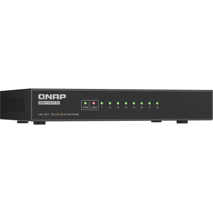 QNAP QSW-1108-8T-R2, 8-Port 2.5Gbps Unmanaged Netzwerk-Switch mit 40 Gbit/s Switching-Kapazität, Schwarz