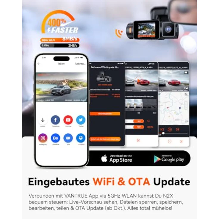 VANTRUE N2X Dual Dashcam, 2.7K + 1080P Auflösung, GPS, 5G WiFi, IR-Nachtsicht für Innen- und Außenüberwachung – Bild 6