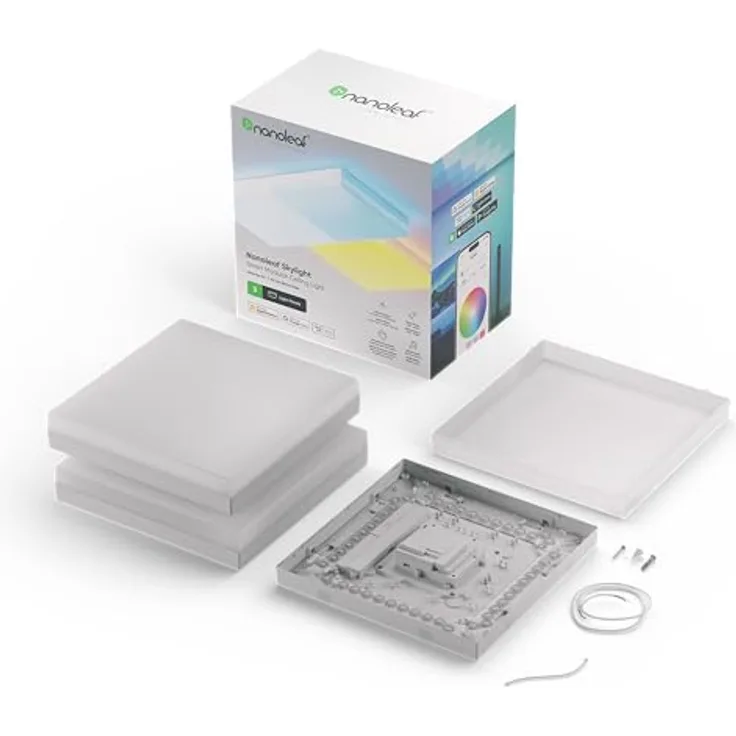 nanoleaf Skylight Starter Kit, 3 LED RGBCW Smarte Deckenleuchten - Modulare WLAN LED Deckenlampen, 16 Mio. Farben, Dimmbar, Musik & Bildschirm Sync, Funktioniert mit Apple Home Alexa Google Home