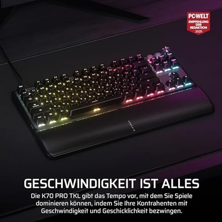 Corsair K70 Pro TKL Gaming Tastatur, TKL-Tastatur (80%), Corsair MGX – schwarz, ISO (DE) – Bild 2