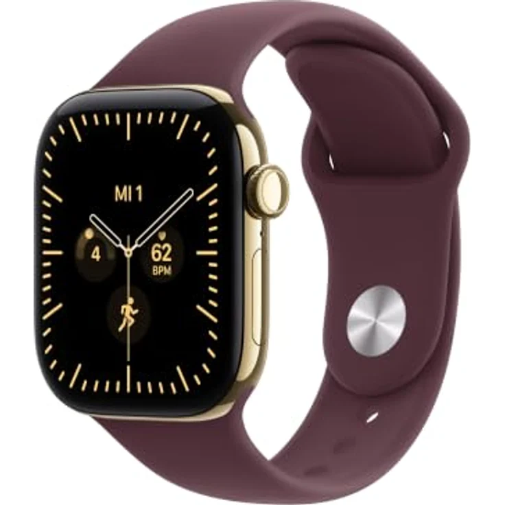 Apple Watch Series 12 Cellular 42mm, Brillantgold Titan Case mit Burgunder Sport Band, Gesundheits- und Fitness-Tracker – Bild 1