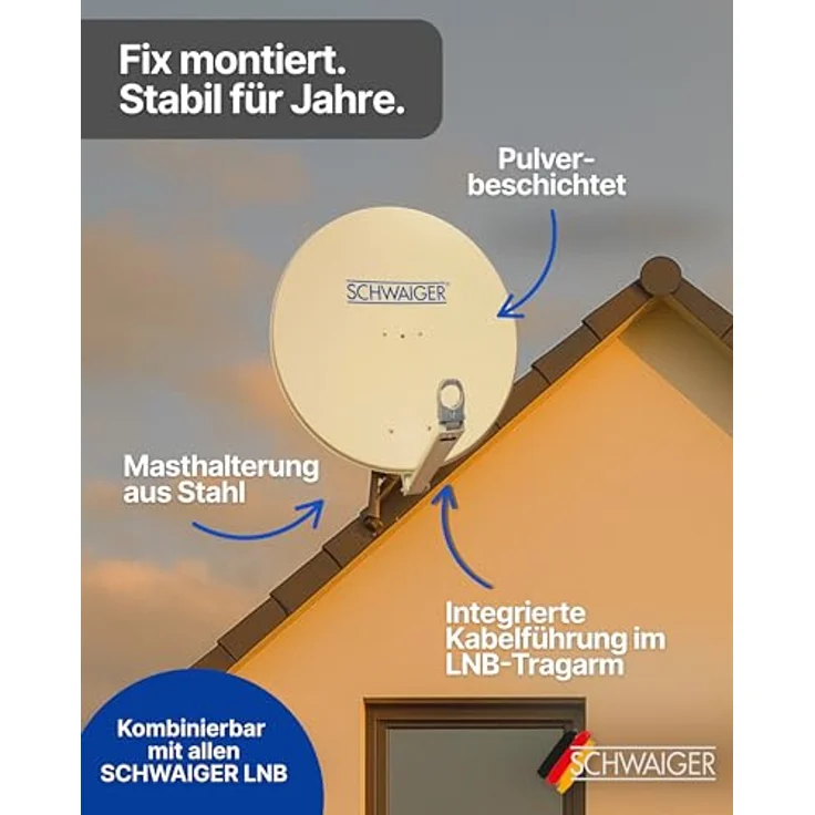 SCHWAIGER Satellitenschüssel Ø 80 cm Aluminium Offset Antenne, hellgrau, Multifeed geeignet, wetterfest, maximale Empfangsleistung 38,5 dB – Bild 4