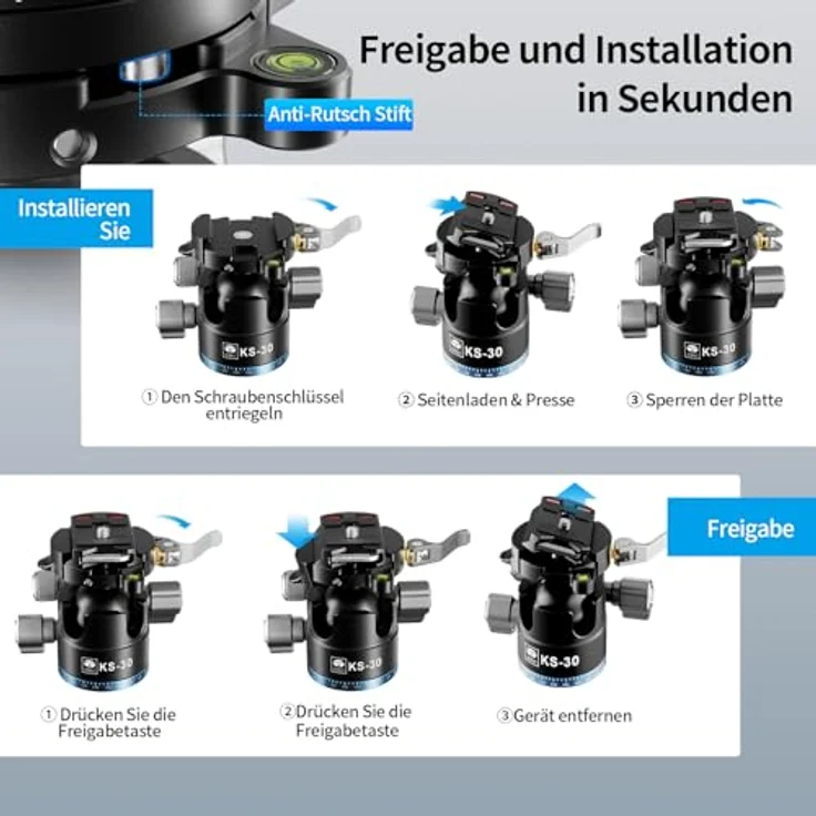 SIRUI KS-30 Flacher Kugelkopf 36mm, 360° Doppel-Panorama Aluminium Stativkopf für Kamera Camcorder, Maximale Belastbarkeit 20 kg – Bild 3