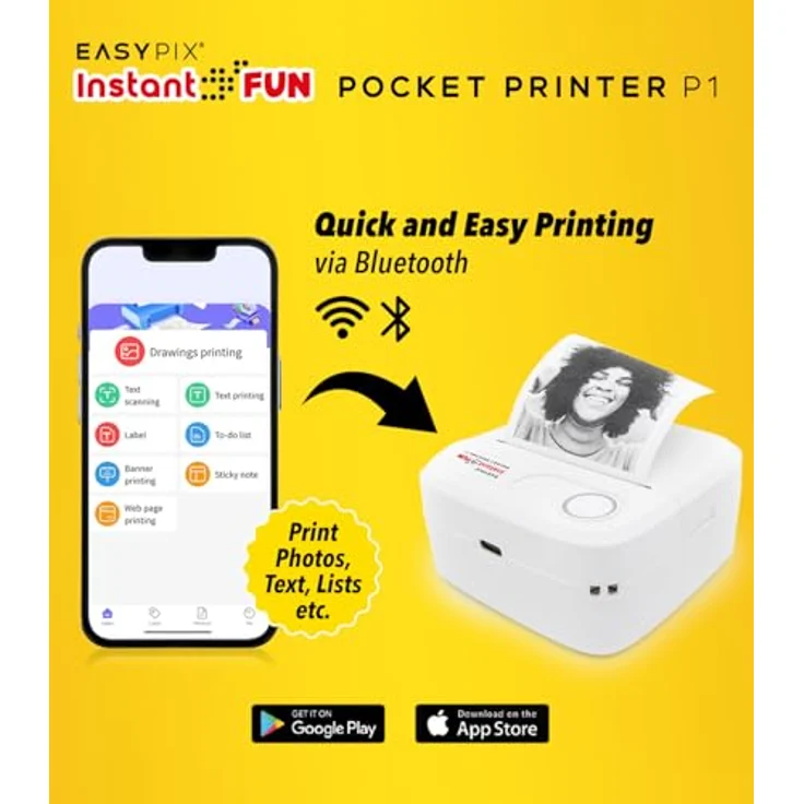 Easypix EASYPIX® InstantFUN Pocket Printer P1, tragbarer Sofortbild-Drucker mit Tintenlosem Schwarz-Weiß-Druck, inkl. Nachfüllpapier für Fotos und Text – Bild 6
