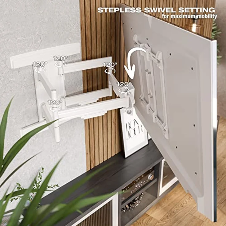 RICOO TV Wandhalterung Fernseher Schwenkbar Neigbar für 55-95 Zoll, Universal TV Halterung S7544-W, Fernsehhalterung für Wand, Wandhalterung Fernseher 65 Zoll+, bis 70 Kg mit max. VESA 400x400mm – Bild 2