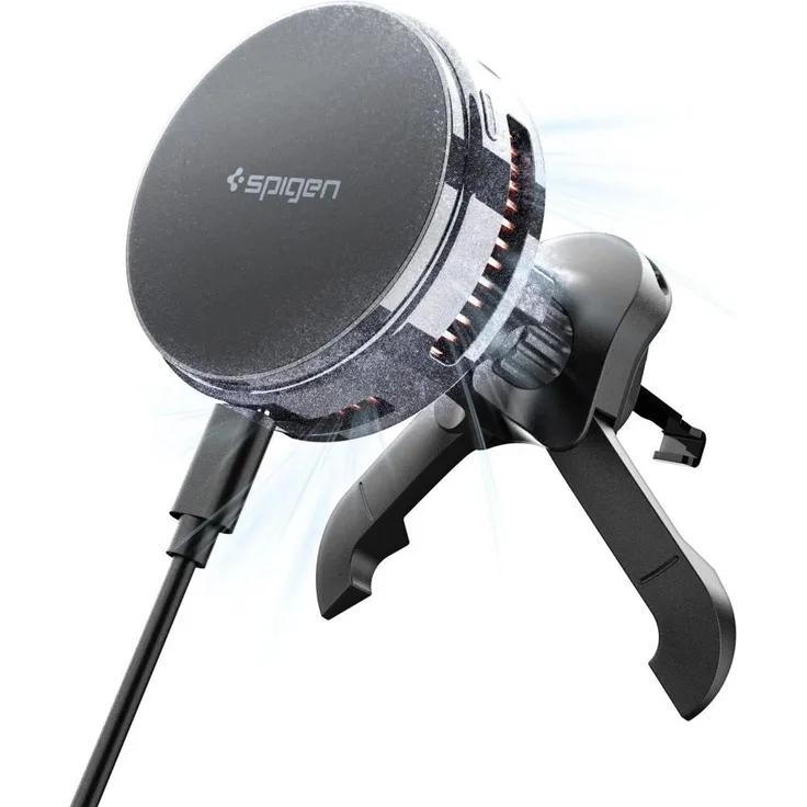 Spigen Essential EV25MFAQ, Premium Autohalterung mit 25 W Qi 2.2 Schnellladefunktion, kabellos, aktive Peltier-Kühlung, schwarz