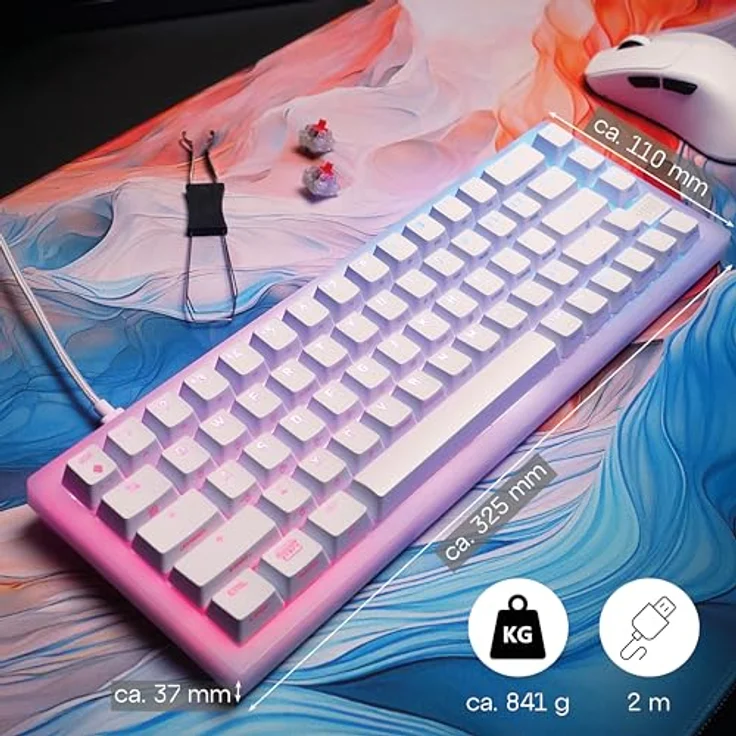 Xtrfy Cherry K5V2 Compact, mechanische Gaming-Tastatur im 65-Prozent-Format, Deutsches Layout (QWERTZ), Hot-Swap-Keyboard, MX2A RED Switches, Weiß-Transparent – Bild 2