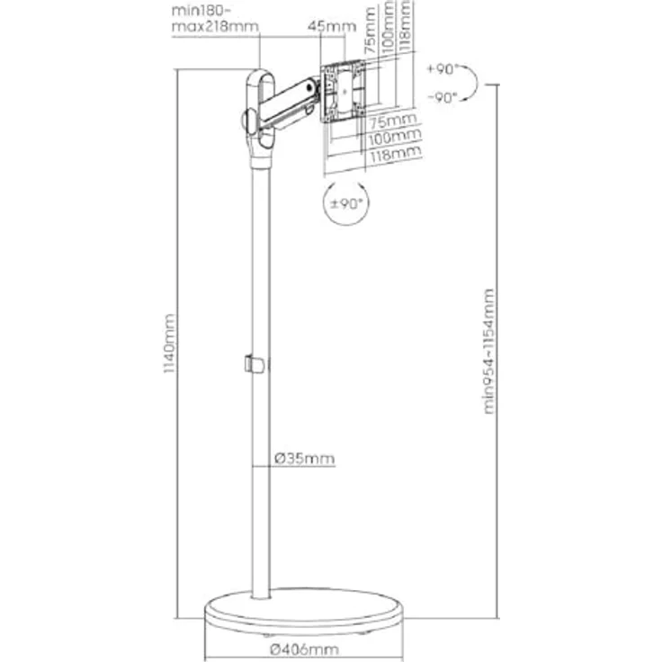 Reflexion TV-Standfuß BV05, mobiler TV-Ständer für Displays bis 32 Zoll, höhenverstellbar von 40 bis 81 cm, Neigung +/-90° – Bild 6