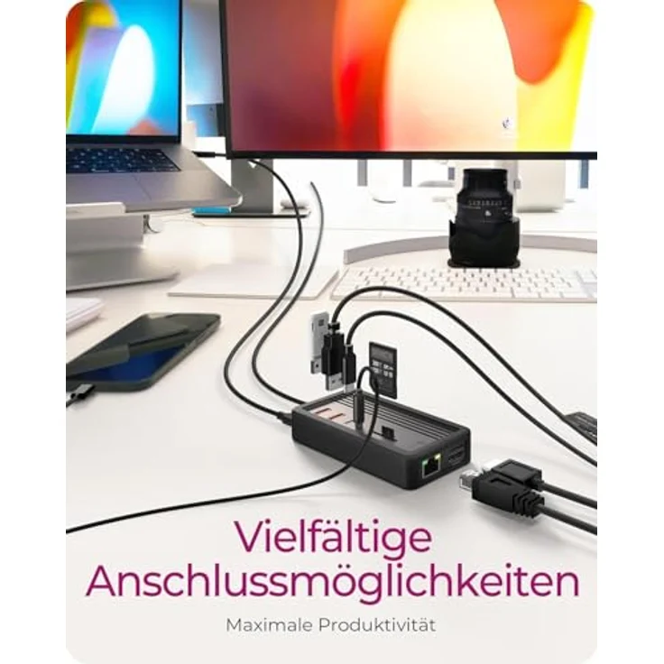 ICY BOX IB-DK4072M-CU31, 10-in-1 USB-C DockingStation mit M.2 NVMe SSD Schacht, HDMI 4K@60Hz, 100W Power Delivery, Aluminiumgehäuse, Gigabit LAN, Kartenleser, Audio – Bild 3