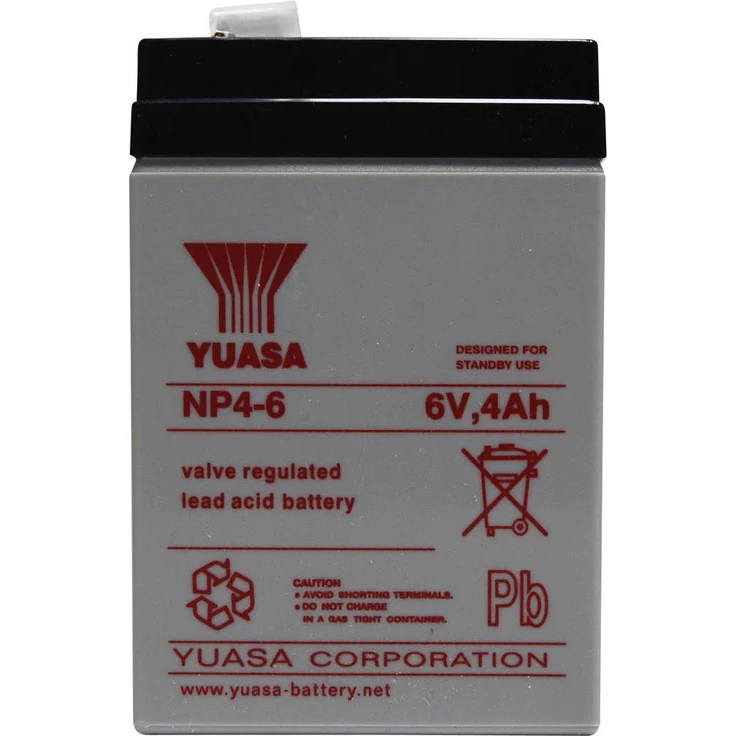 Yuasa NP4-6 Bleiakku 6V 4Ah AGM, wartungsfreies Blei-Vlies, Flachstecker 4.8mm, Maße 70 x 106 x 47mm – Bild 1