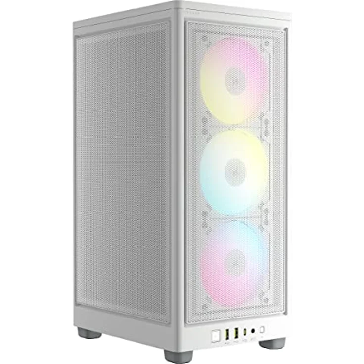 Corsair iCUE 2000D RGB Airflow PC-Gehäuse Mini ITX – Form Mini-ITX – Platten aus Stahl – 3 x Slim AF120 RGB inklusive – iCUE Lighting Node Core Controller – Weiß – Bild 1