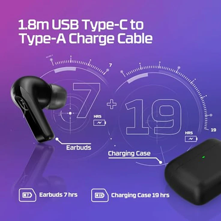 HyperX Cloud MIX Buds 2, Headset mit hybrider aktiver Geräuschunterdrückung und 26 Stunden Akkulaufzeit, Schwarz – Bild 5