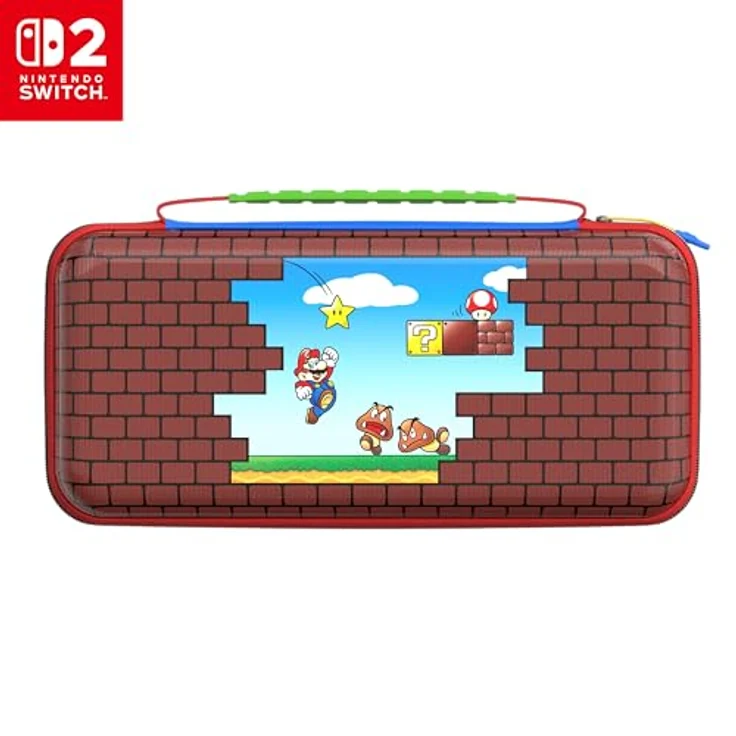 Turtle Beach PlayTrek Etui Mario Bricks, Offiziell von Nintendo lizenziertes Reiseetui mit robustem Schutz, passend für Nintendo Switch 2, Nintendo Switch und OLED-Modell, gepolsterte Innenklappe, Zubehöraufbewahrung – Bild 1
