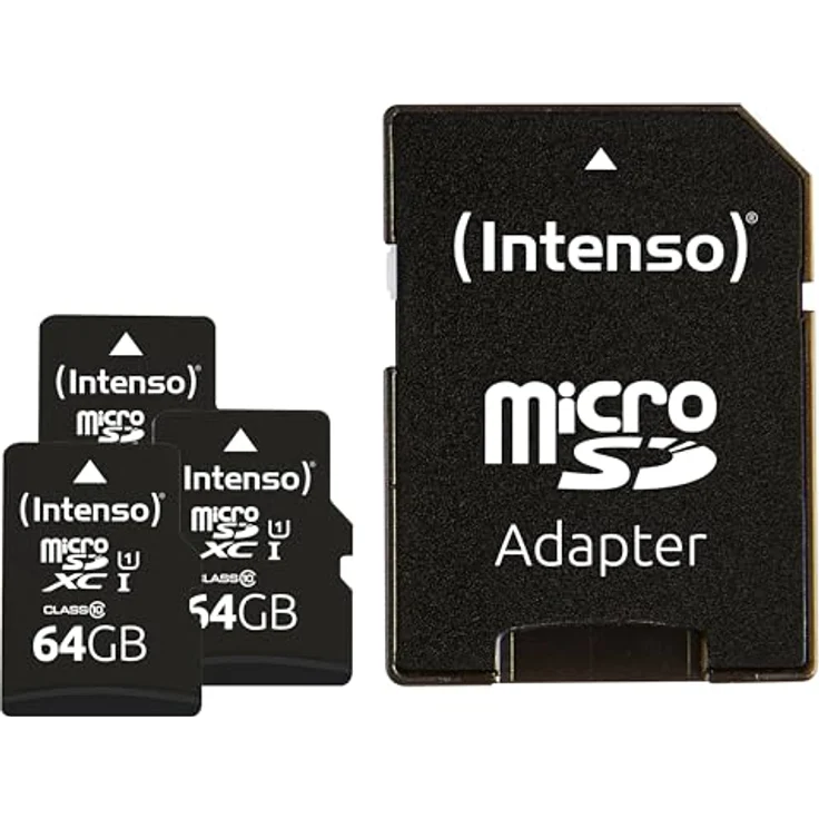 Intenso Premium microSDXC 3er Pack 64GB Class 10 UHS-I Speicherkarte inkl. SD-Adapter, schwarz - Extrem schnelle Lesegeschwindigkeiten bis zu 90 MB/S – Bild 1
