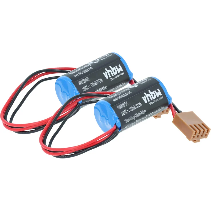 vhbw 2x Batterie kompatibel mit Omron C20PF, C500F PLC, 1700 mAh, 3,6 V, Li-SOCl2, gelb