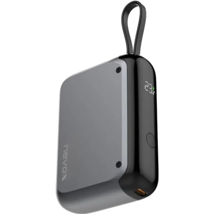 Nevox POWERBANK 10000mah mit integriertem USB-C Kabel 10000mAh PD-30W spacegrau