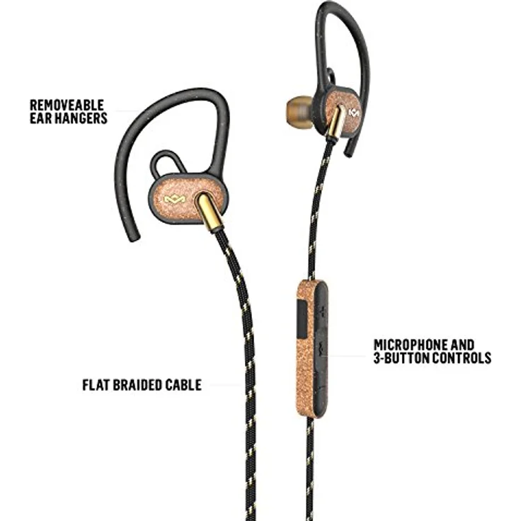 House of Marley Uprise In-Ear Kopfhörer, 8 Std. Akkulaufzeit, Schweiß- und Wetterfest (IPX5), anpassbare Passform, integrierte Steuerung & Mikrofon, verwicklungsfreies, umwebtes Kabel, brass – Bild 2