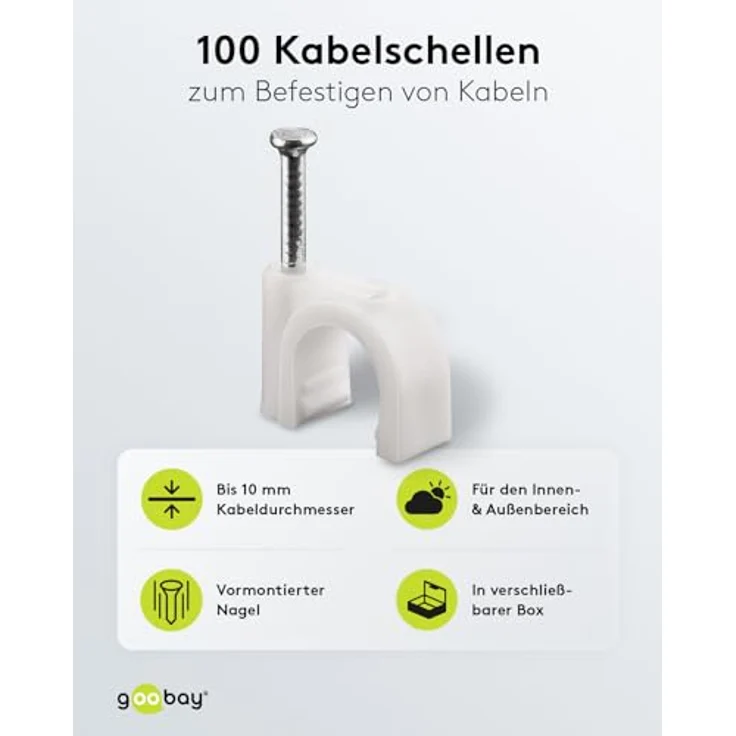 Goobay 17082 Kabelschelle für Kabel mit Kabeldurchmesser bis max. 10,0 mm weiß (100 Stück) - Preisvergleich – Bild 2