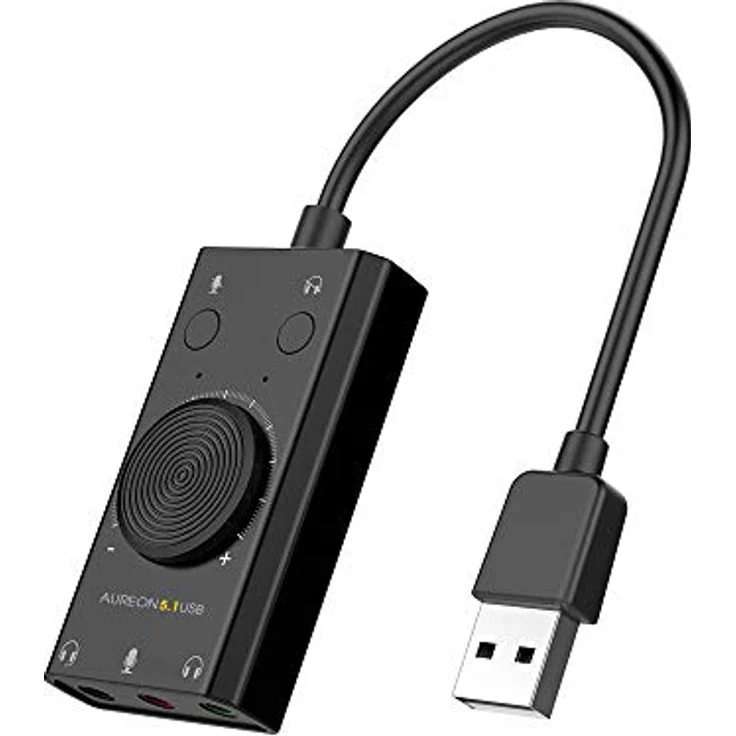 TerraTec AUREON 5.1 USB Externe Soundkarte 2 in 1 USB Stereo Sound Card Adapter mit Lautstärkeregler und Volume Kontrolle Plug & Play für PC, Notebook, Tablet, MacBook – Bild 1