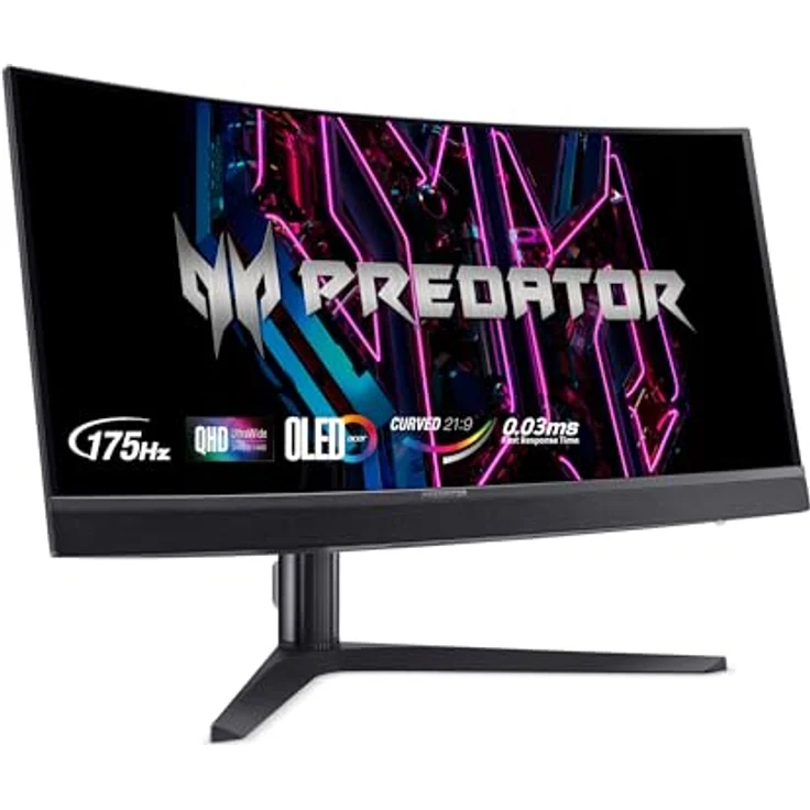 Acer Predator X34V Gaming Monitor 34 Zoll (86 cm Bildschirm) UWQHD, OLED, 175Hz DP/Type-C, 100Hz HDMI, 0.03ms(GTG), Curved, höhenverstellbar, FreeSync Premium, Schwarz – Bild 1