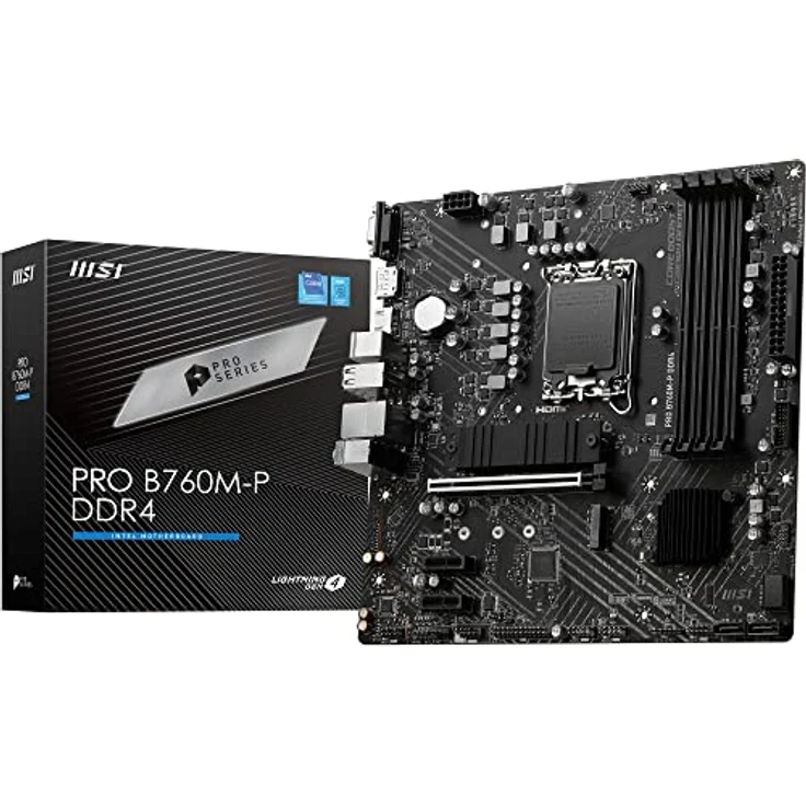 MSI PRO B760M-P DDR4 Mainboard, Unterstützt Intel 12th und 13th Gen Core Prozessoren, LGA 1700, DDR4 Memory Boost 4800+MHz/OC, PCIe 4.0 x16 Slot, M.2 Gen4 Slots, Micro-ATX – Bild 1
